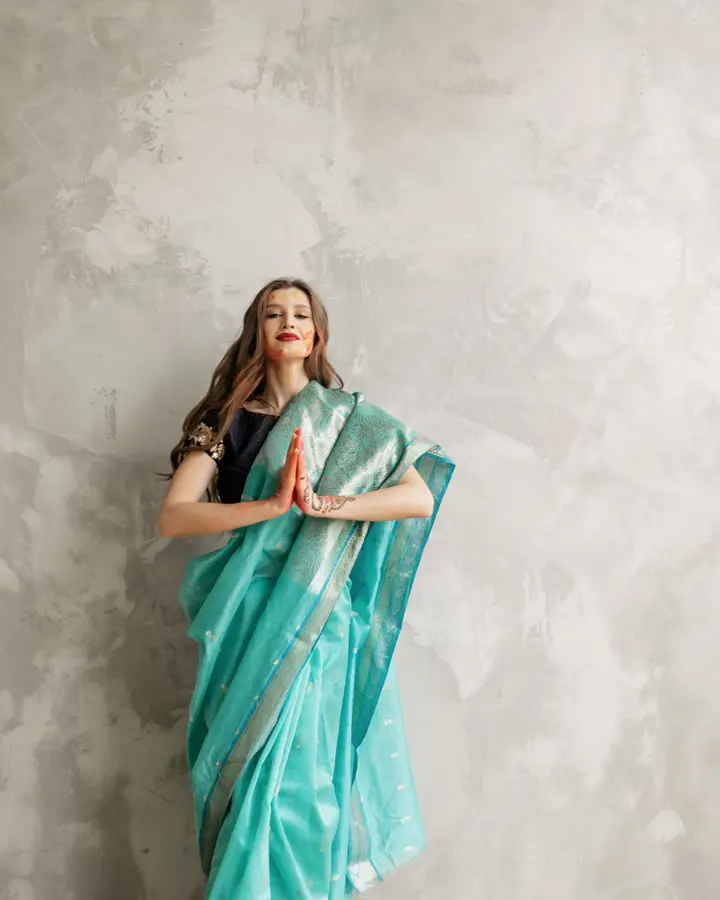 Aqua khadi cotton saree