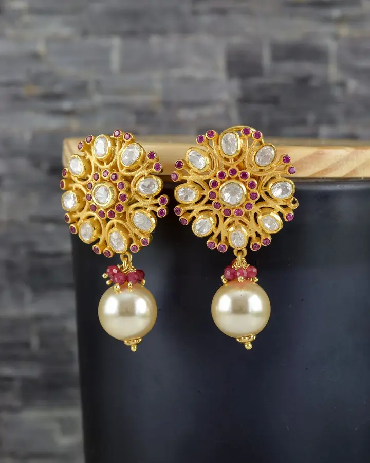 Kundan studs, pearl drop