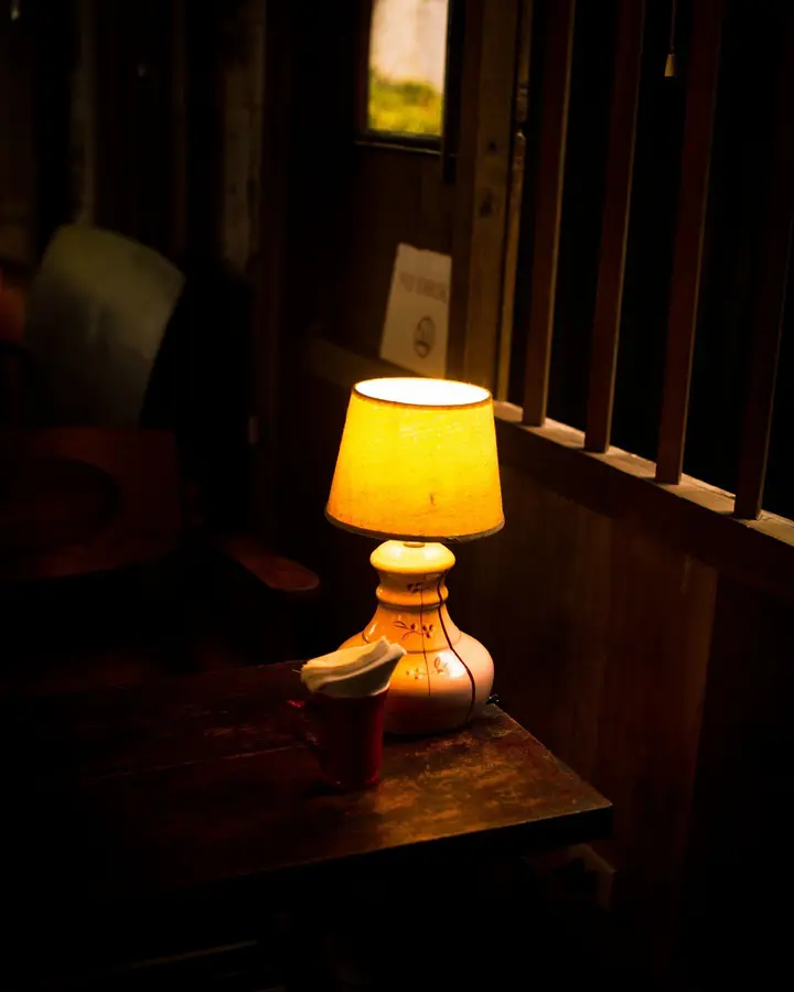 Turned teak table lamp