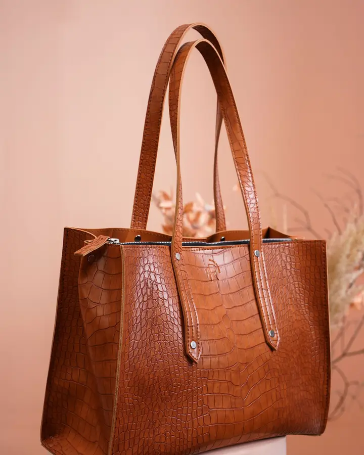 Croc-embossed office tote