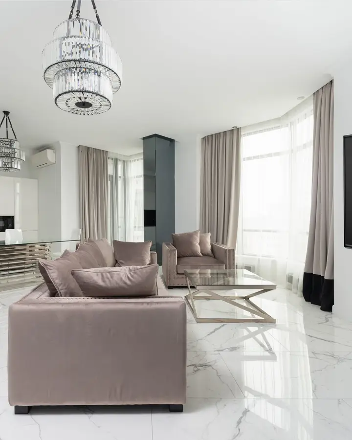 Marble-look floor slabs