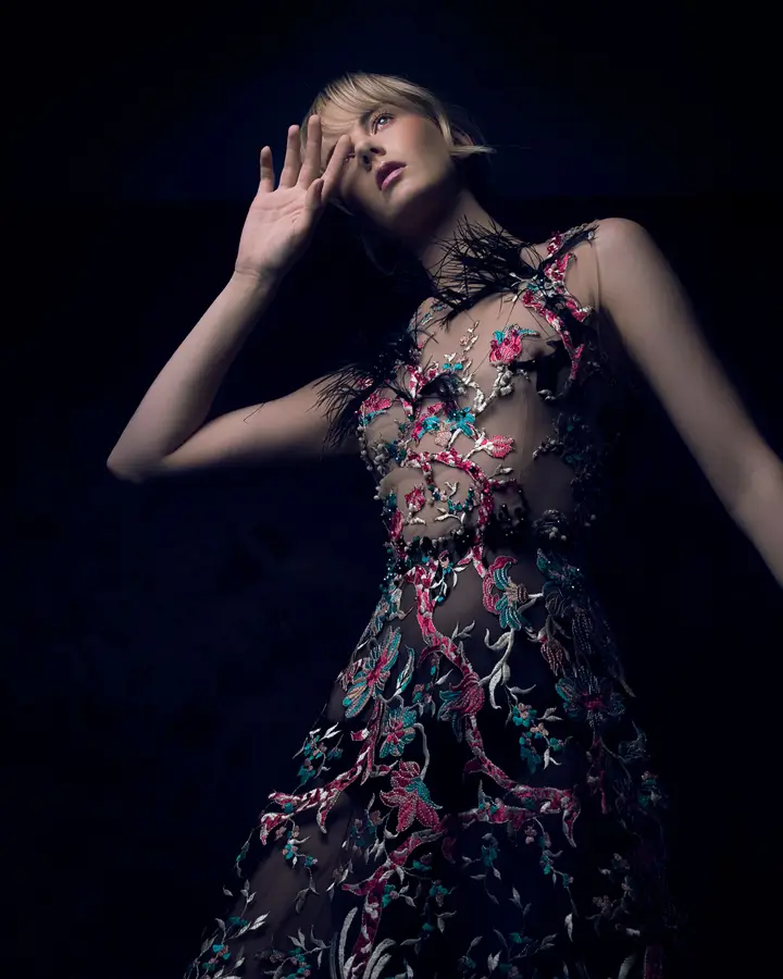 Hand-beaded tulle gown