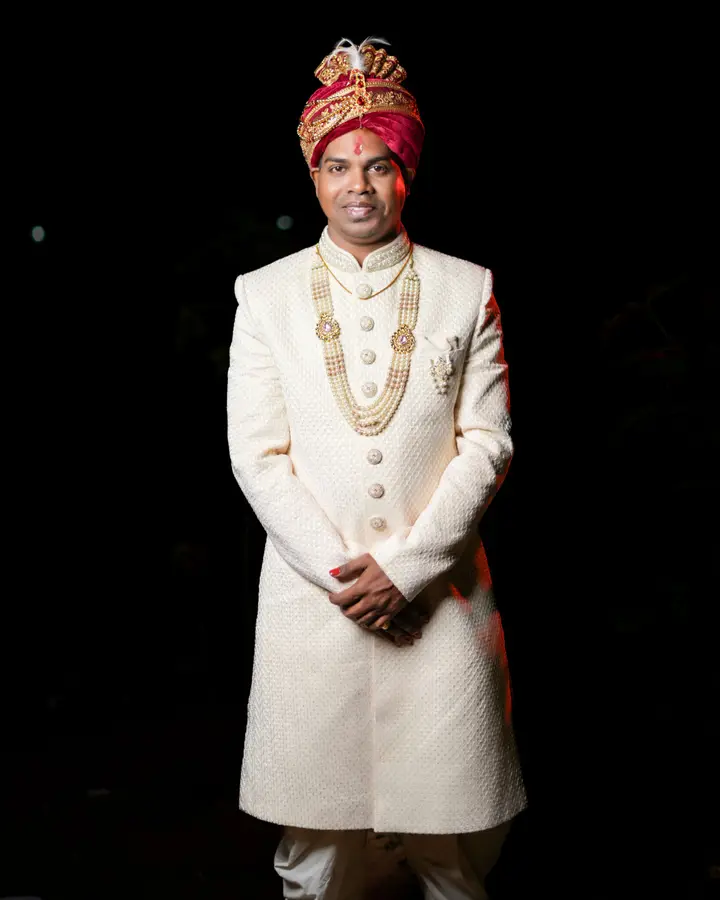 Ivory raw-silk sherwani