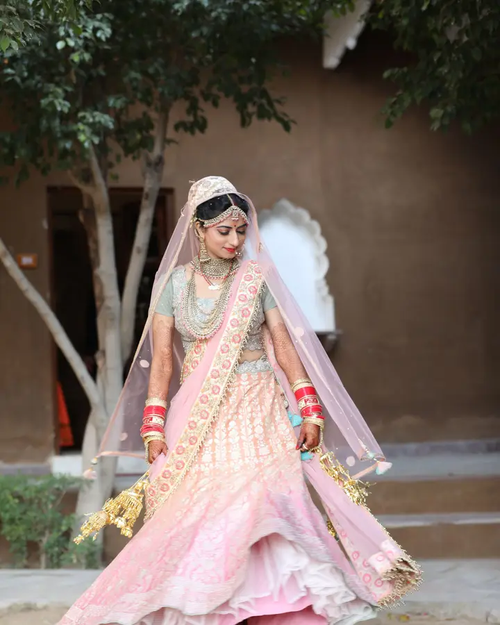 Blush pastel bridal lehenga