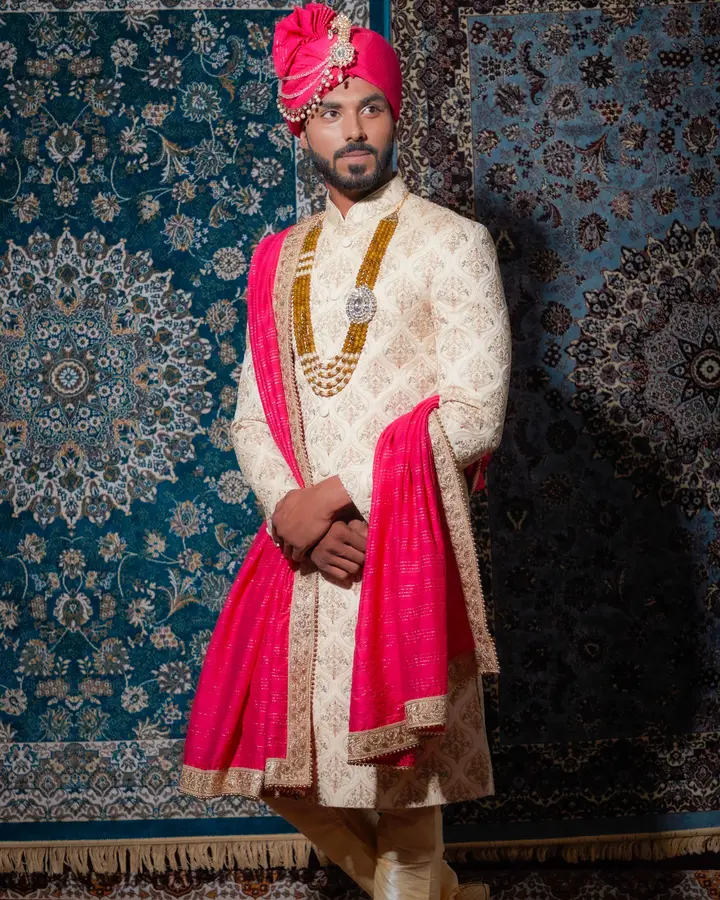 Sherwani with rani dupatta